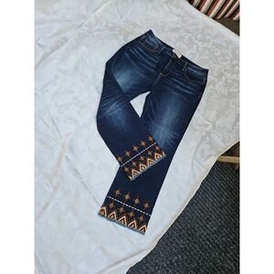 Driftwood Colette Jeans Embellished Hem Embroidered Geometric Capri Size 31‎